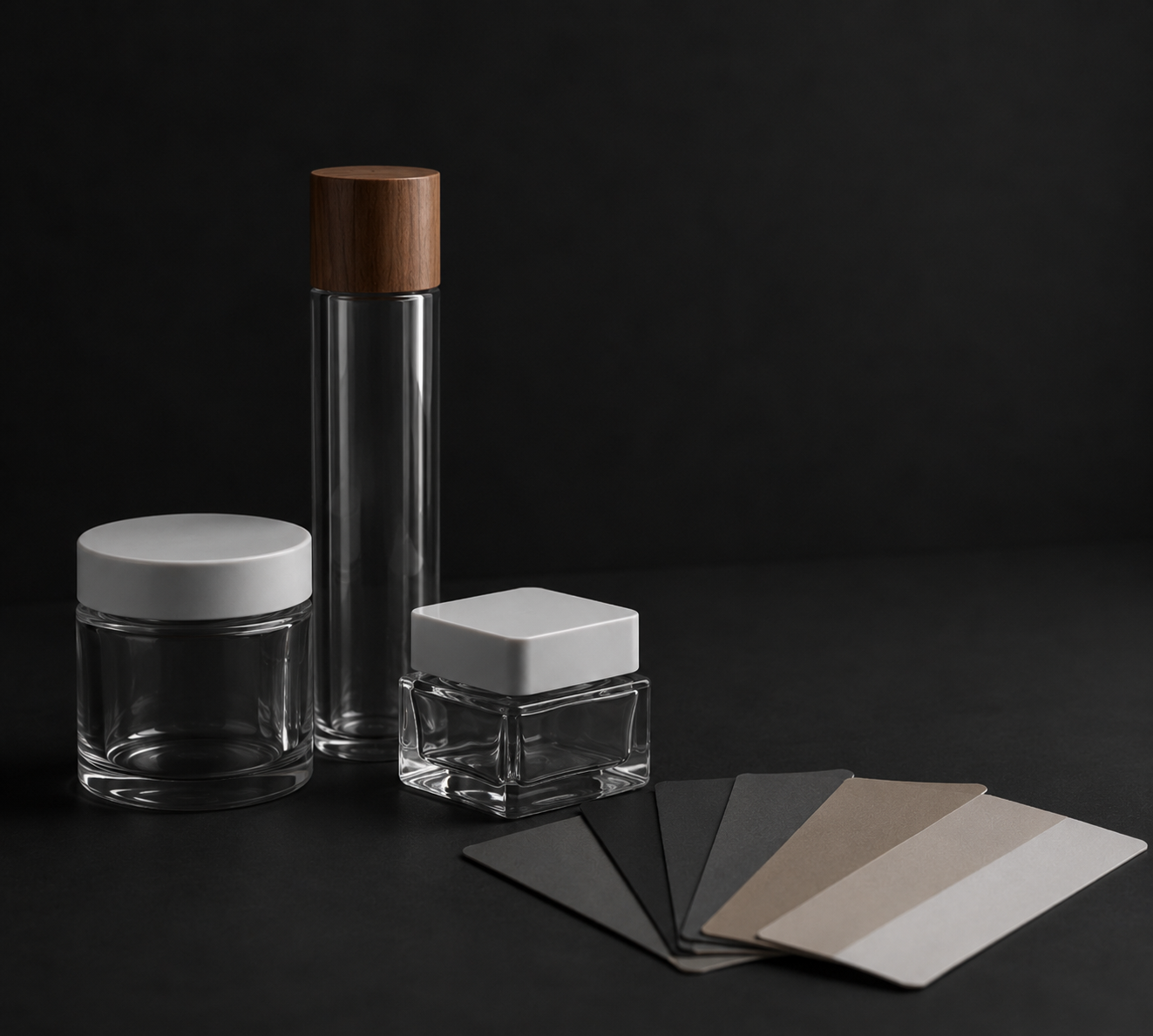 Cannaline packaging lineup with glass jars, tubes, bottles, and a pouch